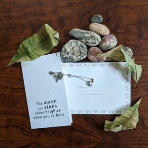 Moon + Stars Silver Tone Charm Necklace 16-18"